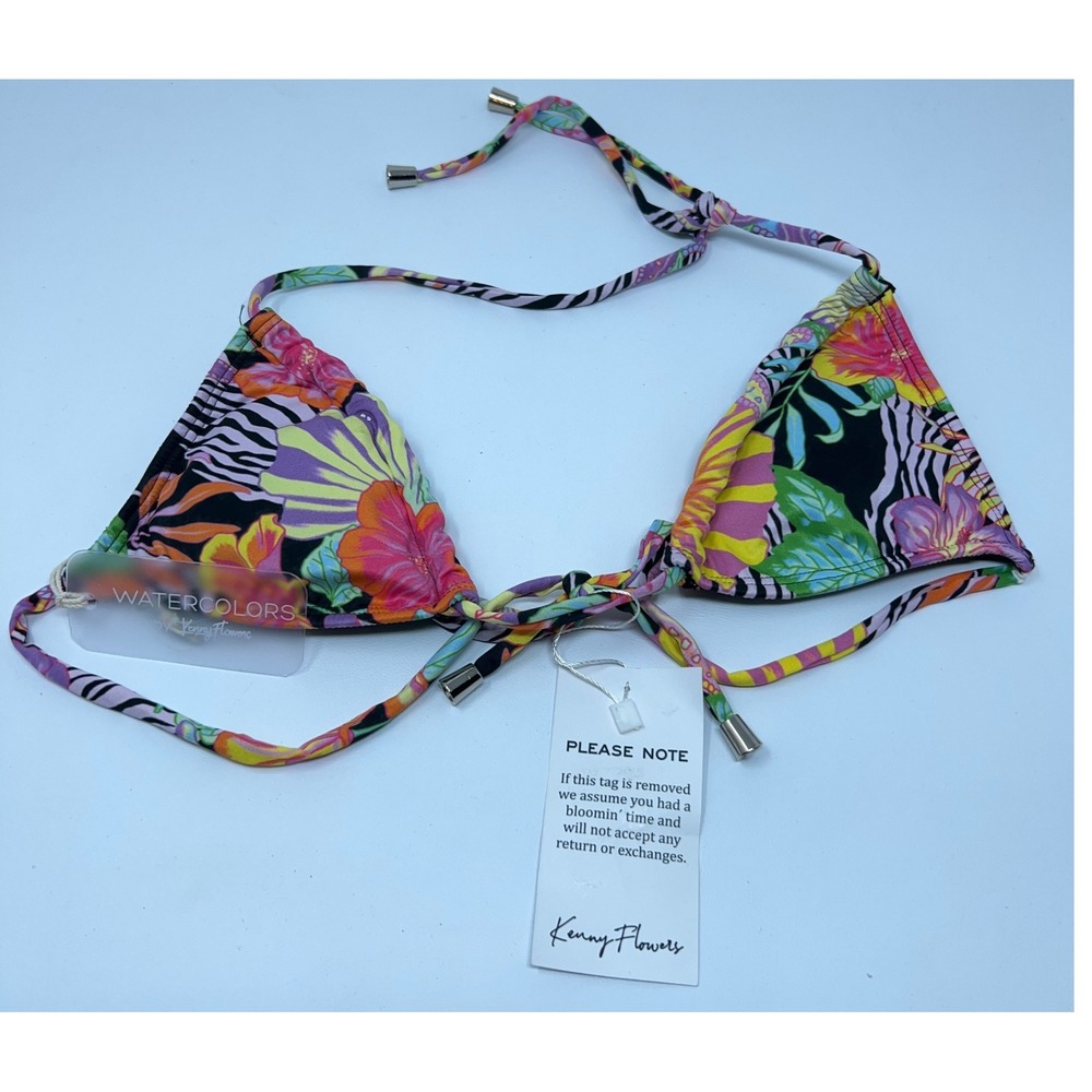 Kenny Flowers Womens XS Multicolor Floral Zebra Print Triangle Bikini Top NWT